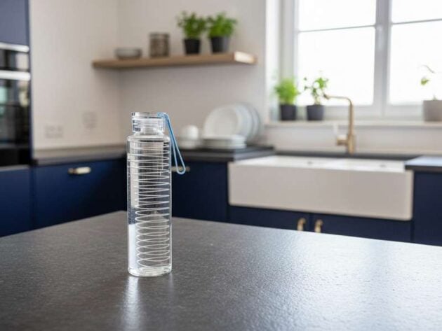 Промо пакет синя стъклена бутилка Hygea Water + спирала за сребърна вода за бутилки